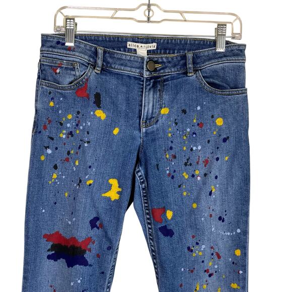 Alice + Olivia Sz 29 Joana Paint Splatter Skinny Jeans Stretch Pockets Zipper - Picture 7 of 16